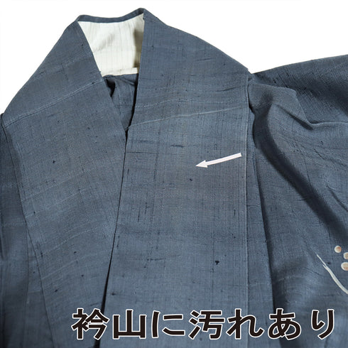 訪問着 リサイクル 夏着物 身丈162cm 裄66cm 夏物 花・葡萄柄 紬 グレー Lサイズ フォーマル 一つ紋 正絹 広衿 Bランク