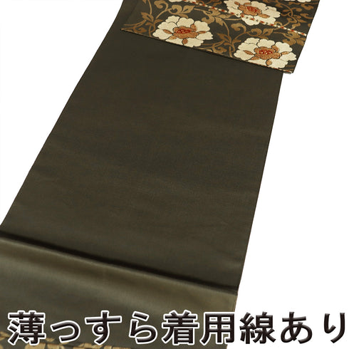 袋帯 リサイクル 帯丈432cm 六通 牡丹唐草柄 徳扇 グリーン Sサイズ 正絹 Sランク セミフォーマル お洒落