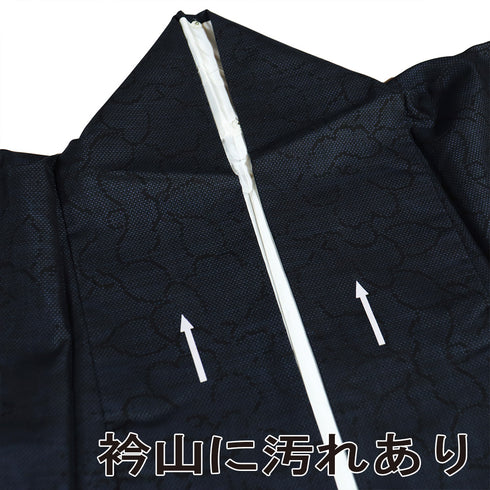 紬 リサイクル 身丈166.7cm 裄64.6cm 袷 花柄 縦ぼかし ネイビー LLサイズ お洒落 カジュアル 正絹 広衿 Sランク