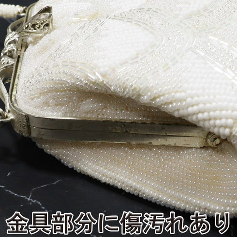 ビーズバック オフホワイト うろこ柄 お洒落 カジュアル 横幅19.5cm 高さ14cm マチ4.5cm Aランク 和装小物 ZO-91