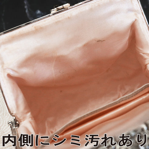 バッグ リサイクル カジュアル アイボリー ビーズ Bランク 花柄 横幅18cm 高さ14cm マチ5cm