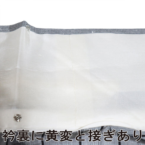 紬 リサイクル 身丈162.7cm 裄68cm 単衣 デザイン縞模様 グレー Lサイズ お洒落 正絹 広衿 Aランク