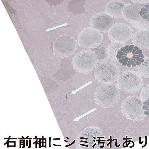 小紋 リサイクル 身丈155.5cm 裄64.6cm 袷 菊地紋 彩色 部分絞り パープル Mサイズ お洒落 カジュアル 正絹 広衿 Aランク