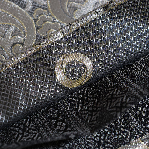 袋帯 リサイクル 帯丈448cm 全通 洋更紗柄 リバーシブル 工房岡野 本場筑前博多織 シルバー Mサイズ 混合 新品・未使用品 お洒落