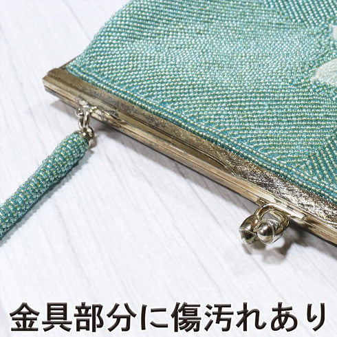 ビーズバック グリーン 花柄 お洒落 カジュアル 横幅22.5cm 高さ13cm マチ3.5cm Aランク 和装小物 ZO-87
