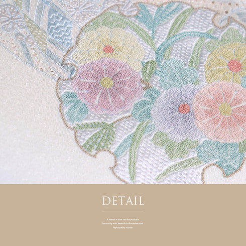 訪問着 リサイクル 身丈170.5cm 裄68cm 袷 雪輪に花 汕頭刺繍 相良刺繍 グレー LLサイズ お洒落 正絹 広衿 Sランク
