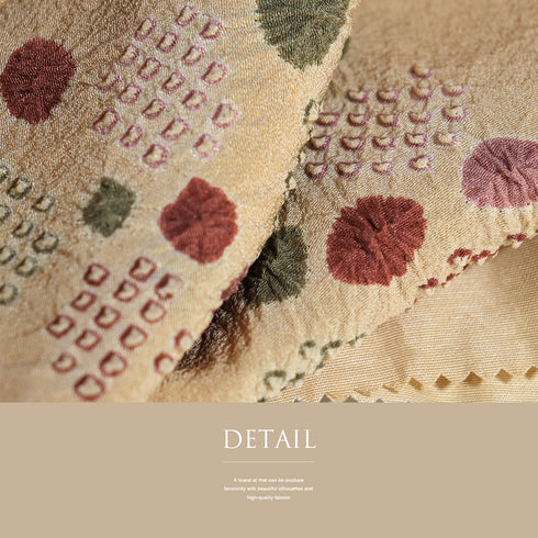 帯締め・帯揚げセット リサイクル 平組紐 ちりめん ベージュ 正絹 新品・未使用品 縦縞に絞り柄