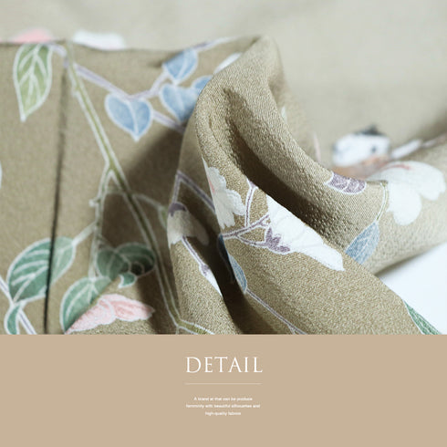 訪問着 リサイクル 身丈159cm 裄64.2cm 袷 椿や童模様 ミシン刺繍 ベージュ Mサイズ フォーマル セミフォーマル 一つ紋 正絹 広衿 Sランク