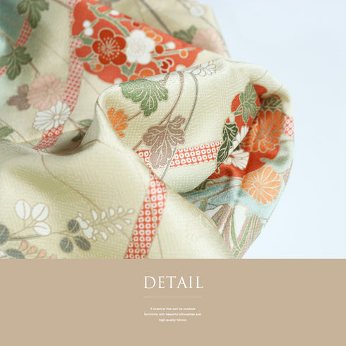 付下げ リサイクル 身丈164.5cm 裄65.2cm 袷 雪輪 花柄 地紋 箔加工 グリーン Lサイズ セミフォーマル お洒落 正絹 広衿 Sランク