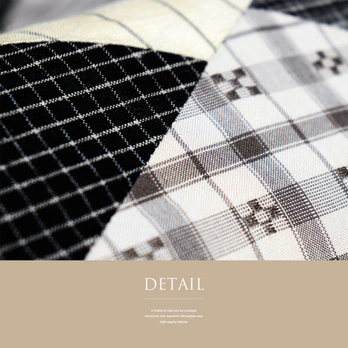 袋帯 リサイクル 帯丈442cm 全通 リバーシブル 菱形つなぎ柄 パッチワーク ストライプ ブラック Mサイズ 正絹 新品・未使用品 カジュアル