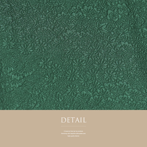 色無地 リサイクル 身丈156.8cm 裄64.4cm 袷 松や菊や紅葉柄 グリーン Mサイズ セミフォーマル お洒落 一つ紋 しつけ糸 正絹 広衿 地紋あり Sランク