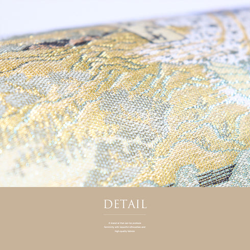 袋帯 リサイクル 帯丈430cm 六通 鶴に風景柄 ゴールド Sサイズ 正絹 新品・未使用品 フォーマル セミフォーマル