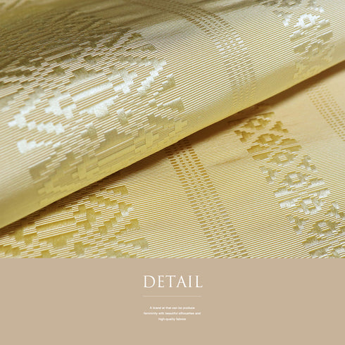 名古屋帯 リサイクル 帯丈355cm 全通 献上柄 本場筑前 イエロー Sサイズ 正絹 Sランク カジュアル