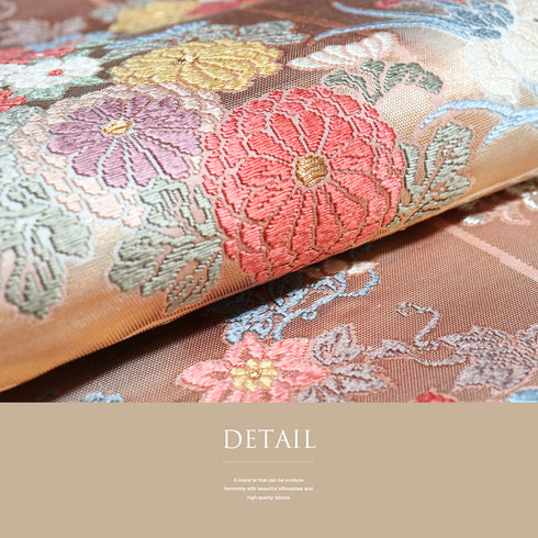 袋帯 リサイクル 帯丈420cm 六通 杜若に花柄 刺繍 ピンク Sサイズ 正絹 Sランク フォーマル