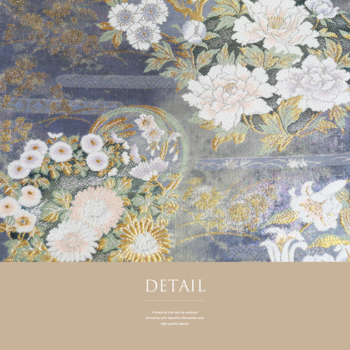 袋帯 リサイクル 帯丈432cm 六通 花の丸や萩柄 箔 グレー Sサイズ 正絹 Sランク フォーマル セミフォーマル