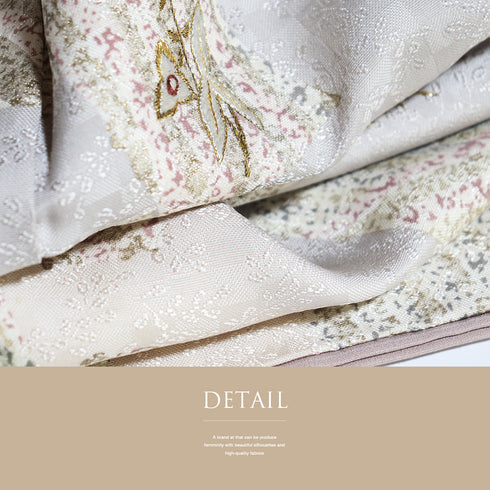 付下げ リサイクル 身丈153.8cm 裄63.6cm 袷 たたき色紙散らしに小花の刺繍 地紋 パールトーン加工 グレー Sサイズ セミフォーマル お洒落 正絹 広衿 Sランク