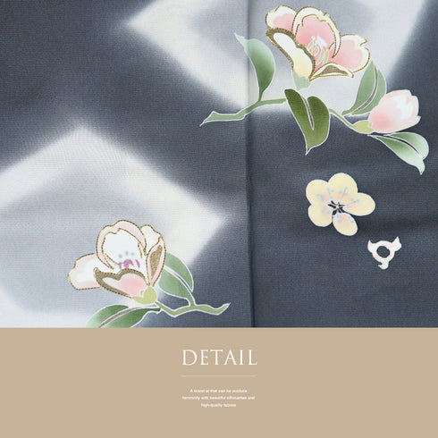 訪問着 リサイクル 身丈164.5cm 裄66.4cm 袷 金駒刺繍 花柄 グレー Lサイズ お洒落 しつけ糸 正絹 広衿 Sランク