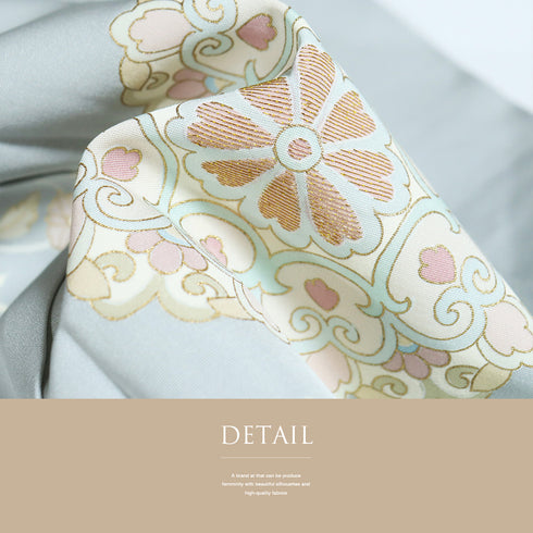 付下げ リサイクル 身丈170cm 裄66.8cm 袷 華紋柄 刺繍 箔 ブルー LLサイズ お洒落 正絹 広衿 Sランク