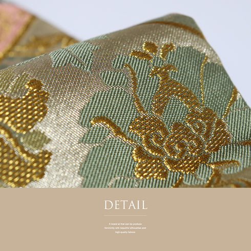 袋帯 リサイクル 帯丈442cm 六通 唐花模様 斜め格子柄 正倉院撥鏤文様 北出与三郎謹製 ゴールド Mサイズ 正絹 Sランク フォーマル セミフォーマル