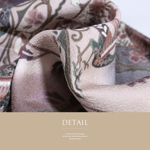 訪問着 リサイクル 身丈155.8cm 裄64.6cm 袷 更紗柄 グレー Mサイズ お洒落 正絹 広衿 Aランク