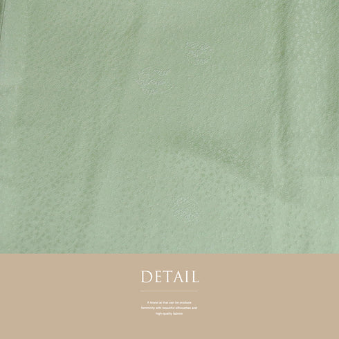 色無地 リサイクル 身丈159.8cm 裄70.4cm 袷 松柄 グリーン Mサイズ お洒落 落款 正絹 広衿 地紋あり Sランク