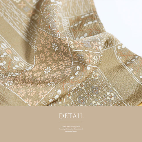 小紋 リサイクル 身丈159.8cm 裄64cm 袷 幾何学柄 ブラウン Mサイズ お洒落 カジュアル 正絹 広衿 Sランク