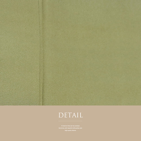 色無地 リサイクル 身丈156.5cm 裄62.6cm 袷 グリーン Mサイズ セミフォーマル 一つ紋 しつけ糸 正絹 広衿 地紋なし Aランク