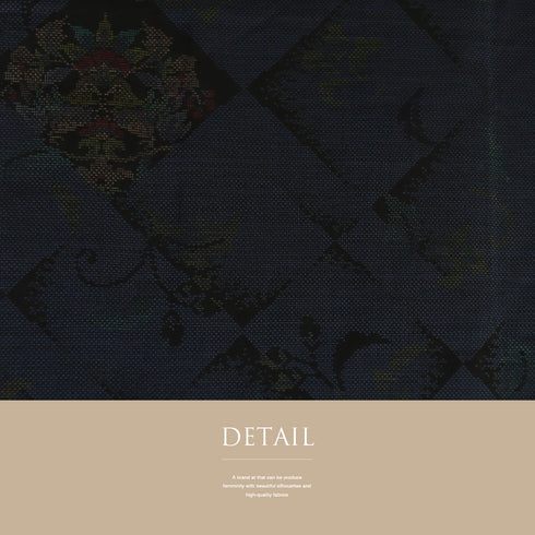 紬 リサイクル 身丈165.5cm 裄68.8cm 袷 花柄 ネイビー LLサイズ お洒落 カジュアル 正絹 広衿 Sランク