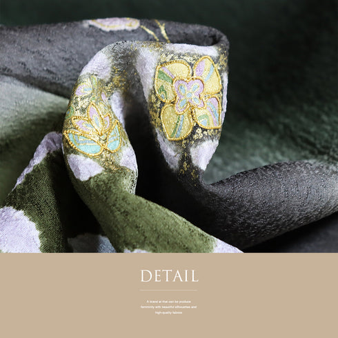 訪問着 リサイクル 身丈157.7cm 裄67.6cm 袷 ぼかしに花柄 金駒刺繍 絞り グリーン Mサイズ お洒落 正絹 広衿 Aランク