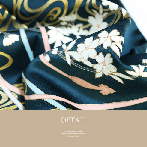 付下げ リサイクル 身丈156.7cm 裄62.6cm 袷 椿や花枝模様 箔加工 パールトーン加工 ネイビー Mサイズ フォーマル セミフォーマル 正絹 広衿 Aランク