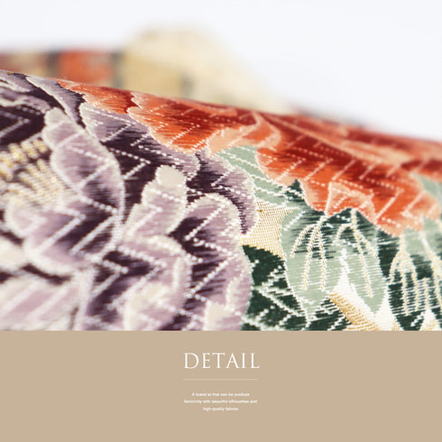 袋帯 リサイクル 帯丈440cm 六通 几帳御所車や牡丹柄 刺繍 ゴールド Mサイズ 正絹 新品・未使用品 フォーマル セミフォーマル