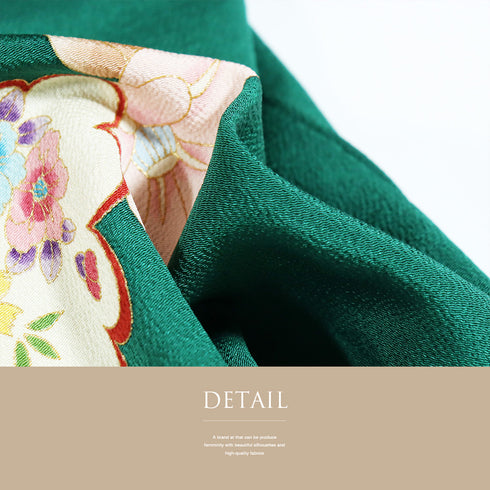 羽織 リサイクル 身丈92cm 裄62.4cm 袷 デザイン花模様 グリーン SSサイズ お洒落 カジュアル 正絹 Sランク