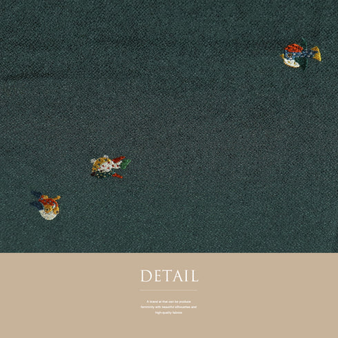 小紋 リサイクル 身丈152.8cm 裄62cm 袷 鳥柄 刺繍 グリーン Sサイズ お洒落 カジュアル 正絹 広衿 Sランク