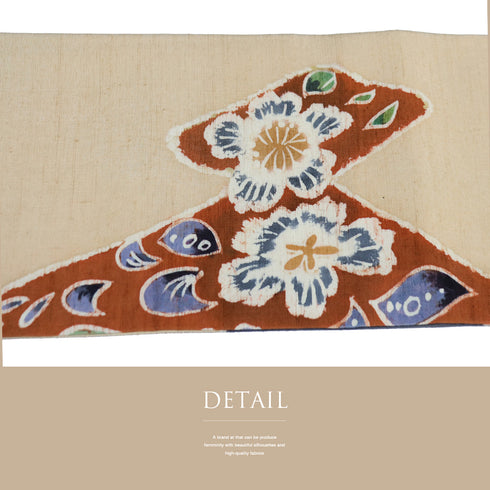 名古屋帯 リサイクル 帯丈343.5cm ポイント柄 草花柄 紬 ベージュ Sサイズ 正絹 Sランク カジュアル