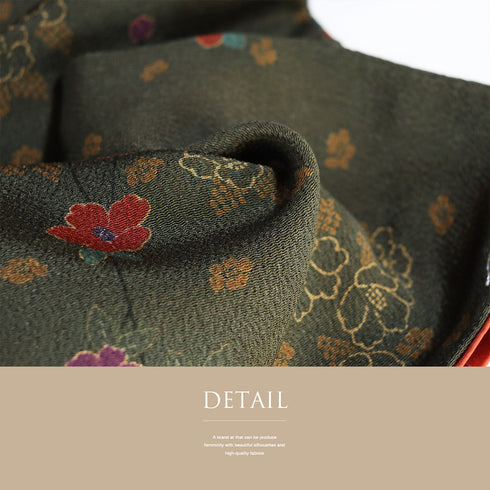 小紋 リサイクル 身丈163.2cm 裄63.6cm 袷 小花散らし柄 グリーン Lサイズ お洒落 カジュアル しつけ糸 正絹 広衿 Sランク