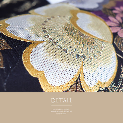 袋帯 リサイクル 帯丈444cm 六通 梅や藤柄 刺繍 パープル Mサイズ 正絹 Sランク フォーマル