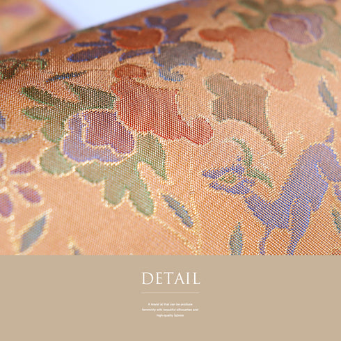 袋帯 リサイクル 帯丈446cm 全通 動植物柄 オレンジ Mサイズ ポリエステル Sランク お洒落