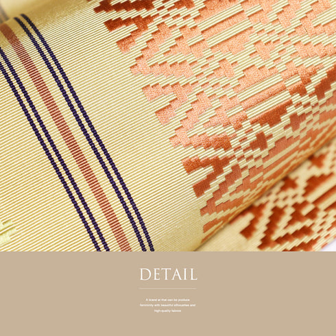 名古屋帯 リサイクル 帯丈365cm 全通 献上柄 イエロー Mサイズ 正絹 Sランク カジュアル お洒落