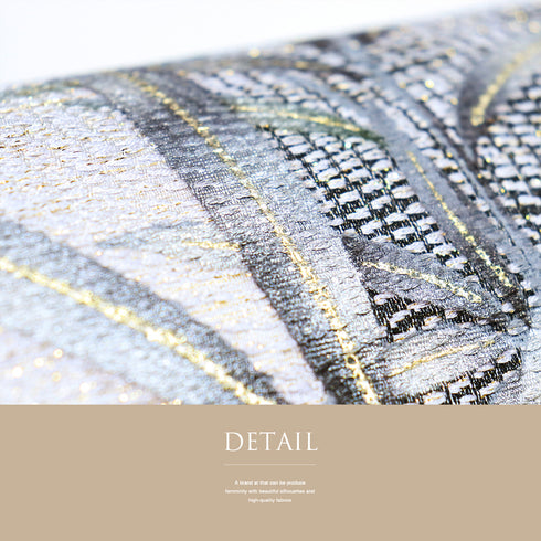 袋帯 リサイクル 帯丈448cm 全通 草柄 グレー Mサイズ 正絹 Sランク お洒落