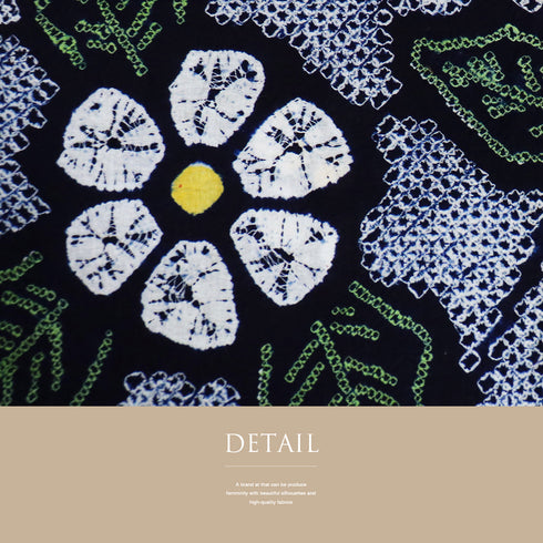 浴衣 リサイクル 夏着物 身丈152.5cm 裄65cm 夏物 花柄に麻の葉柄 絞り ネイビー Sサイズ カジュアル 木綿 洗える着物 バチ衿 Sランク