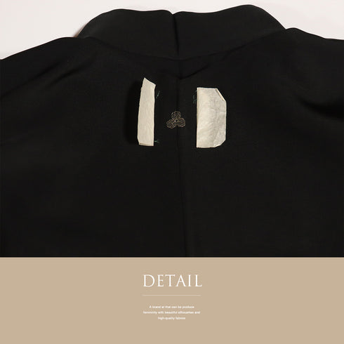 黒羽織 リサイクル 身丈81.2cm 裄67.2cm 袷 黒絵羽 祇園祭柄 ブラック Lサイズ フォーマル しつけ糸 正絹 Sランク