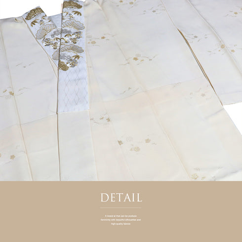 長襦袢 リサイクル 長襦袢 身丈129cm 裄66.8cm 袷 松葉柄 刺繍衿付き 地紋 アイボリー Lサイズ フォーマル 正絹 Sランク