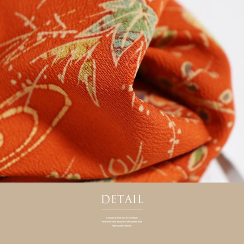 道中着 リサイクル 身丈131.2cm 裄64.8cm 袷 ロング丈 花や鳥柄 オレンジ Mサイズ お洒落 正絹 Sランク