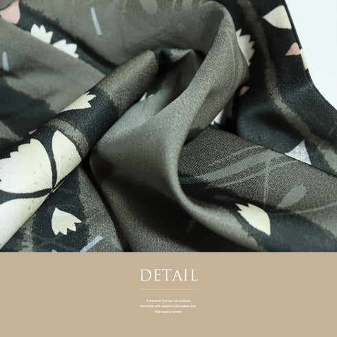 小紋 リサイクル 身丈168.5cm 裄70.2cm 単衣 桜柄 グリーン LLサイズ カジュアル ポリエステル 洗える着物 広衿 Sランク