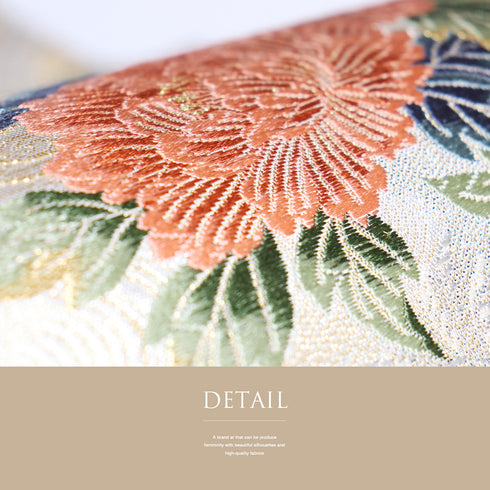 袋帯 リサイクル 帯丈424cm 六通 牡丹柄 桔梗柄 花柄 西陣織1263 ゴールド Sサイズ 正絹 Sランク フォーマル セミフォーマル