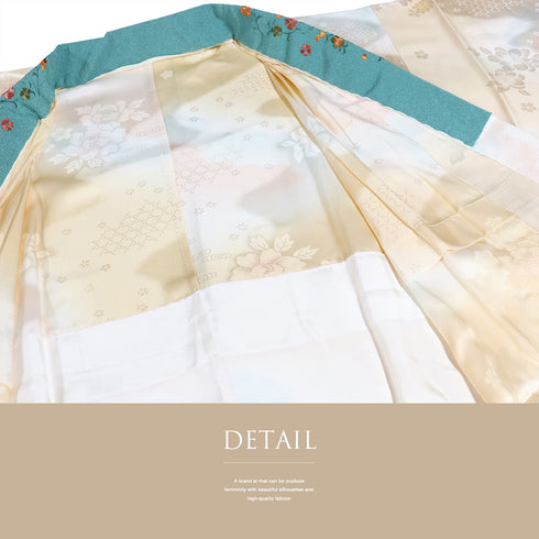 長襦袢 リサイクル 長襦袢 身丈127.5cm 裄68.8cm 袷 牡丹柄 地紋 刺繍半衿 後身頃居敷当て付き ぼかし オレンジ LLサイズ 正絹 袖無双 Sランク