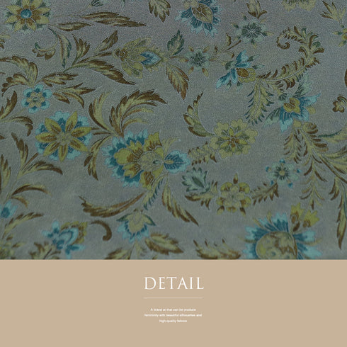 名古屋帯 リサイクル 帯丈364cm 全通 花柄 グリーン Mサイズ 正絹 Sランク お洒落