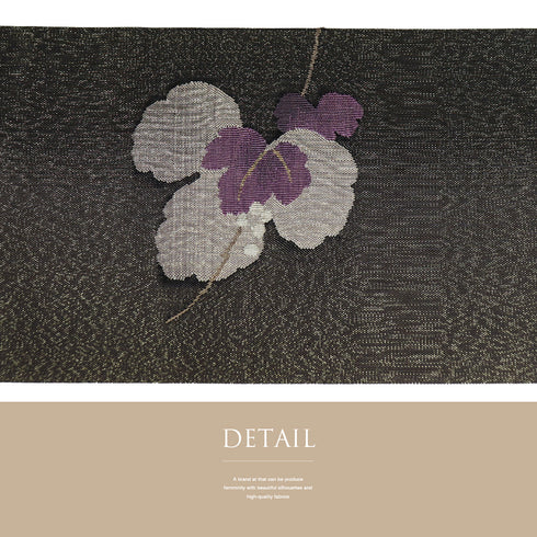 名古屋帯 リサイクル 帯丈383cm ポイント柄 葡萄柄 綴れ織り はればれ加工 ブラウン Lサイズ 正絹 新品・未使用品 お洒落 落款