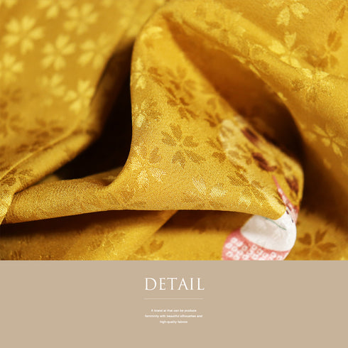 長襦袢 リサイクル 長襦袢 身丈116.5cm 裄62.8cm 袷 桜の地紋 雪輪にうさぎ柄 後身頃居敷当て付き イエロー Sサイズ お洒落 しつけ糸 正絹 袖無双 未使用品