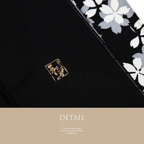 訪問着 リサイクル 身丈152.8cm 裄62.8cm 袷 桜柄 ブラック Sサイズ セミフォーマル お洒落 落款 しつけ糸 正絹 広衿 Sランク